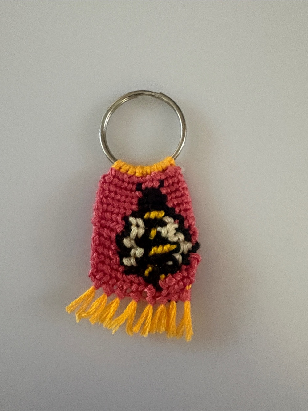 Handmade Pink & Yellow Crochet Bee Keychain